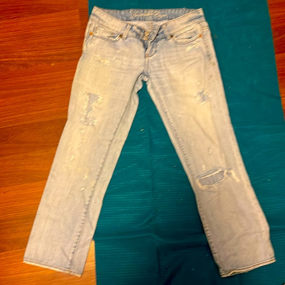 These are a pair of low rise American Eagle outfitter jeans
